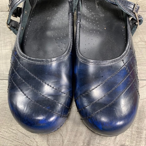 Sanita Blue / Black Leather Mary Jane Women’s Clogs Shoes Size 39 Euro, 8-8.5 US - Picture 4 of 9